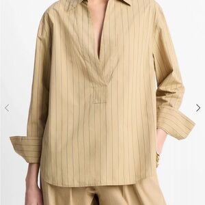 NWT Vince Sand Sage striped relaxed cotton popover shirt